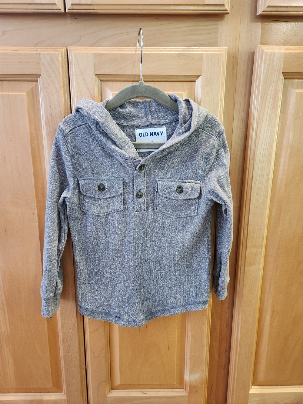 Old Navy Kids Gray Hooded Henley with Front Pockets